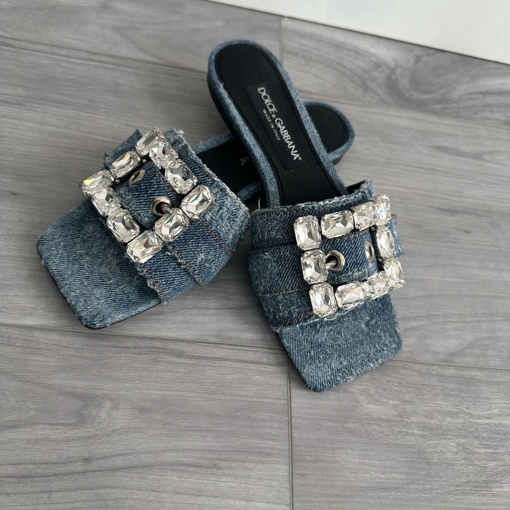 Dolce & Gabanna denim crystal sandals size 37.5